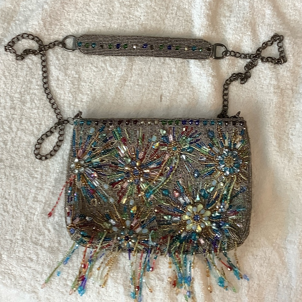 Mary Frances Beaded Floral Fringe Shoulder Bag - Multicolor